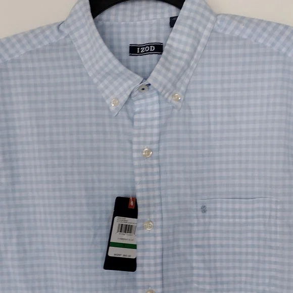 Izod Light Blue Checkered Casual Button Down Shirt - Picture 4 of 12